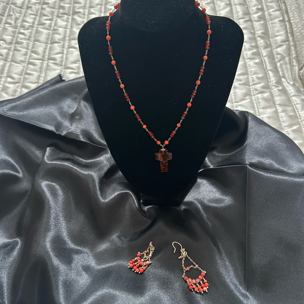 One of a kind Garnet Bead Cross Necklace